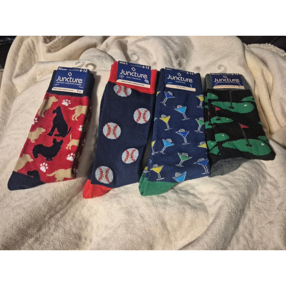 Juncture Mens Socks‎ 4 Pack Dog Baseball Martini Golf Size 6-12